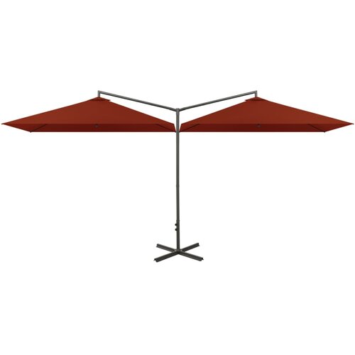  Dvostruki vrtni suncobran s čeličnim stupom 600x300 cm terakota Slike