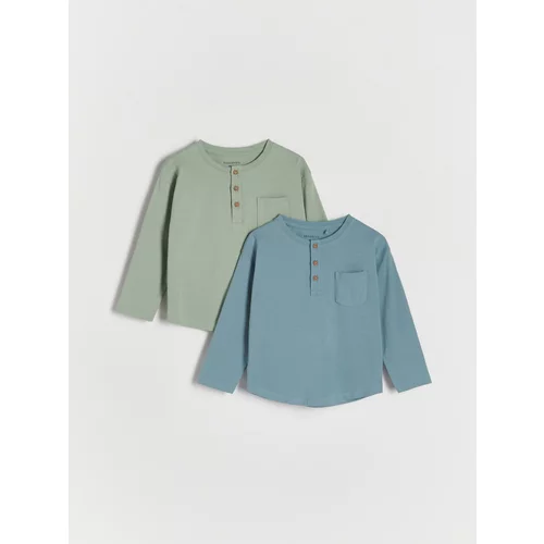 Reserved - Komplet od 2 majice dugih rukava s džepom - bljedozeleno