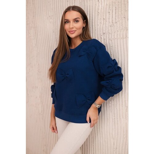 Kesi Insulated cotton sweatshirt with decorative bows dark blue Cene