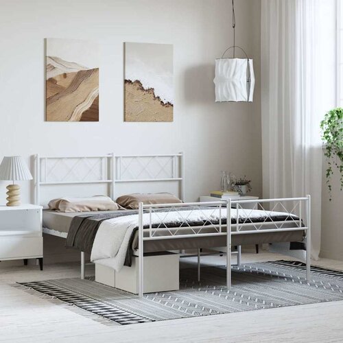  Metalni okvir kreveta uzglavlje i podnožje bijeli 135 x 190 cm Cene