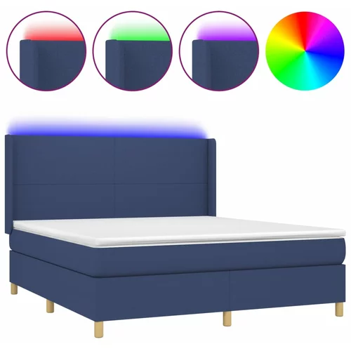 vidaXL Box spring postelja z vzmetnico LED modra 160x200 cm blago, (20899610)
