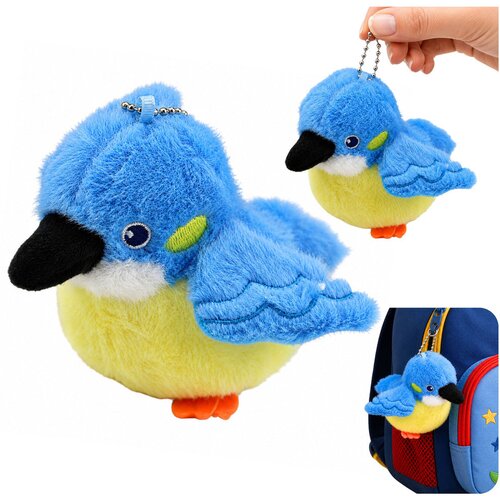  Plush Bird Mascot on a Keychain with a Pendant Blue 9 cm Slike
