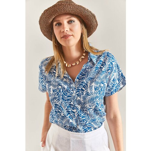 Bianco Lucci Women's Short Sleeve Patterned Viscose Shirt Slike