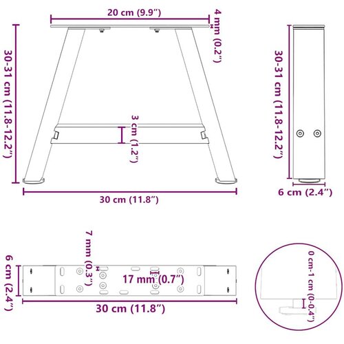  Noge za stolić u obliku slova A 2 kom crne 30x(30-31) cm čelik Slike