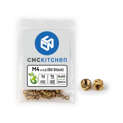 CNC Kitchen Threaded Inserts M4 Short, M4 x 4.0 (50 pcs) Cene