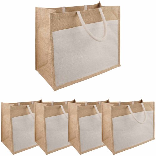  Torbe od jute s džepom 5 Prirodna i bijela 42 x 33 x 19 cm Cijene