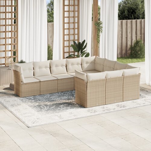 VidaXL 10-dijelni set vrtnih sofa s jastucima bež od poliratana Slike
