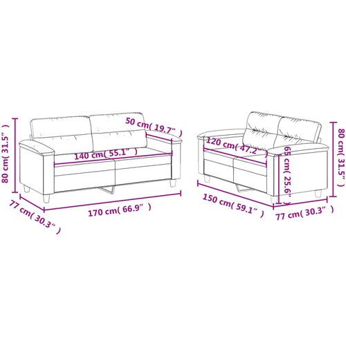  2-dijelni set sofa s jastucima bež od mikrovlakana Slike