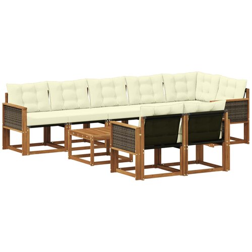 vidaXL Zunanja garnitura za sedenje z blazino 9 pcs Naravna in smetana, (5000273260) Cene