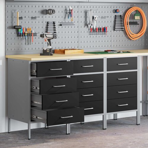 Radni ormar s ladicama 3 pcs Crna i Siva 150 x 55 x 85 cm Cene