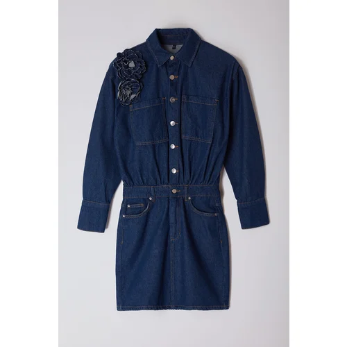 Trendyol Limited Edition Blue Rose Detailed Denim Dress