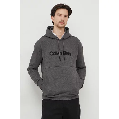 Calvin Klein Pulover moška, siva barva, s kapuco