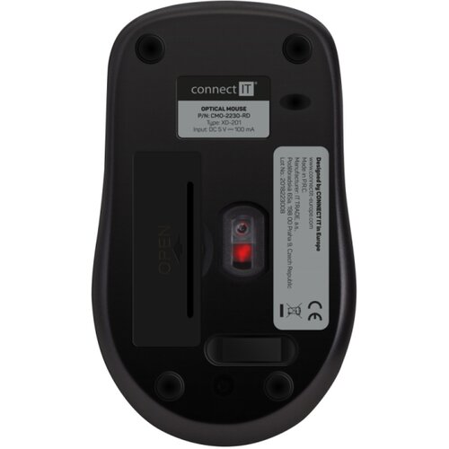 Connect IT CMO-2230-RD - Bežični tihi mi&amp;scaron; MUTE 1200 DPI 1xAA crna/crvena Slike