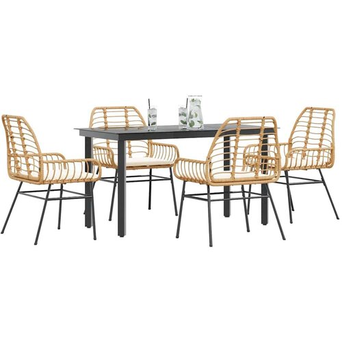  Vrtna garnitura - 5-dijelni vrtni blagovaonski set s jastucima poliratan i staklo Cene