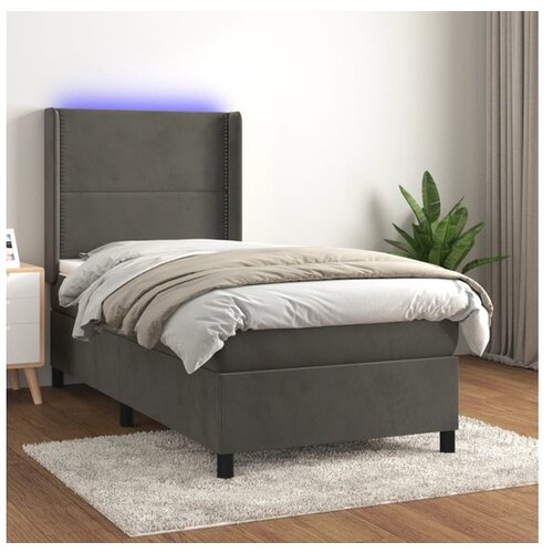  Box spring postelja z vzmetnico LED temno siva 80x200 cm žamet Cene