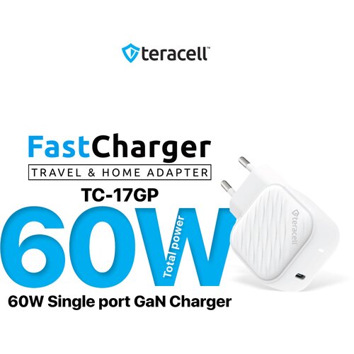 Teracell Kućni punjač Evolution TC-17GP/ GaN/ PPS/ PD 3.0/ 60W sa PD Type c kablom beli CE Cene