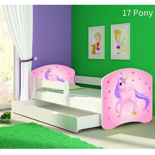 ACMA Dječji krevet s motivom, bočna bijela + ladica 140x70 cm - 17 Pony Cijene