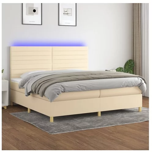 vidaXL Box spring postelja z vzmetnico LED krem 200x200 cm b