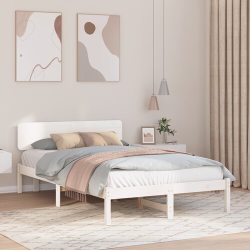 VidaXL Postelja z vzglavjem Bela 120x190 cm Trden borov les Slike