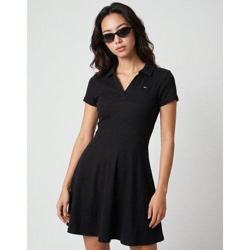 Tommy Jeans Kratke obleke TJW RIB F F POLO MINI DRESS EXT Črna Slike