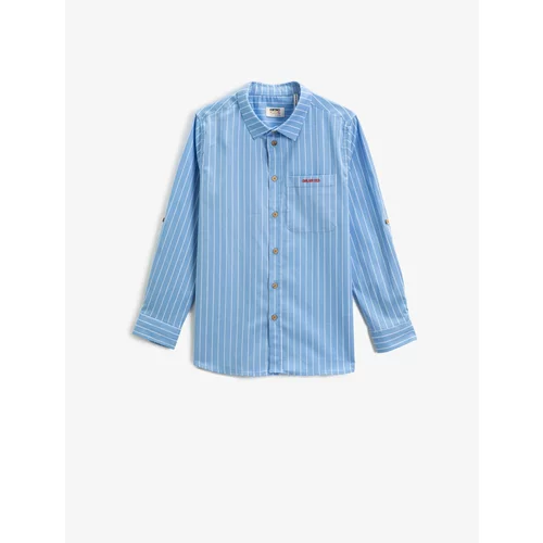 Koton Long Sleeve School Shirt With One Pocket. Embroidered Detailed.