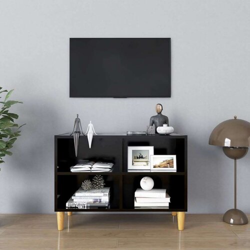 TV ormarić s nogama od masivnog drva crni 69 5 x 30 x 50 cm Slike