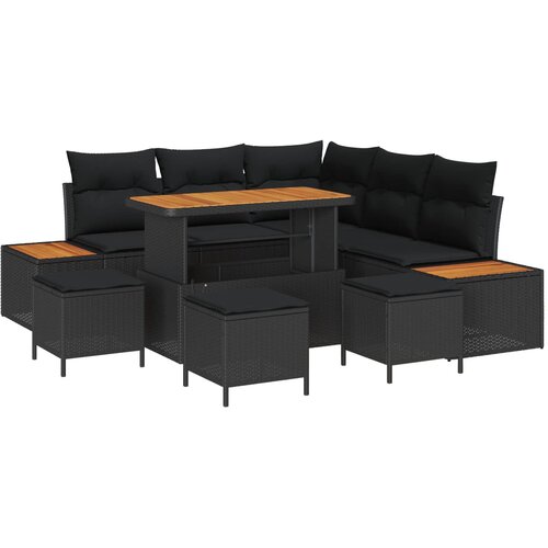 vidaXL Vrtna sedežna garnitura 9 pcs Črna poli ratan, (5000143967) Cene