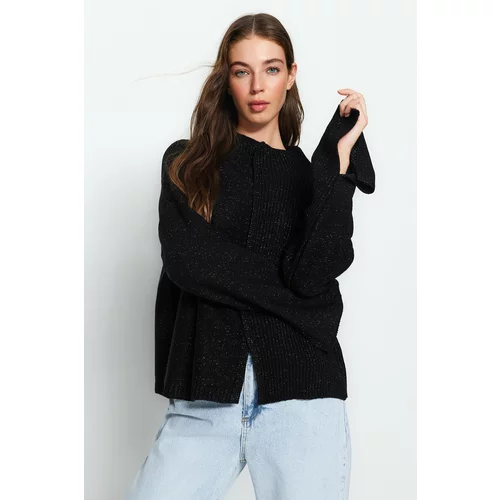 Trendyol Black Super Wide Fit Glittery Knitwear Sweater