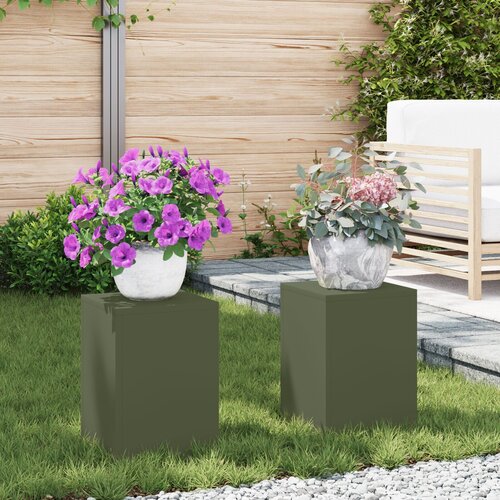 VidaXL Stojnice za rastline Set 2 Olivno zelene Hladno valjano jeklo Slike