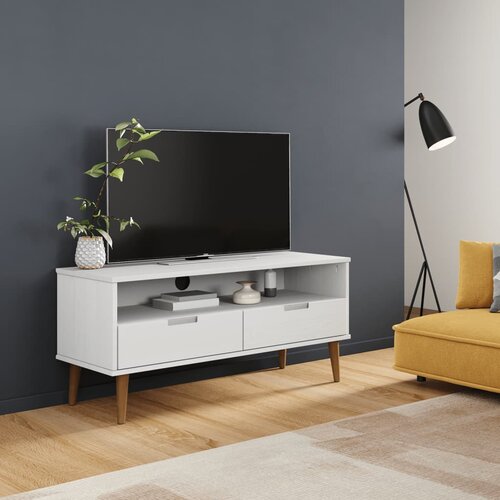 VidaXL TV omarica MOLDE bela 106x40x49 cm trdna borovina Slike