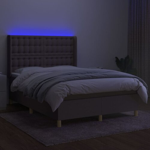  box spring s madracem LED smeđesivi 140x190 cm tkanina Slike