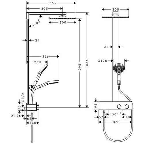 Hansgrohe 27361000 raindance e 300 1jet stenska termostatska armatura s tu&amp;scaron; setom Slike
