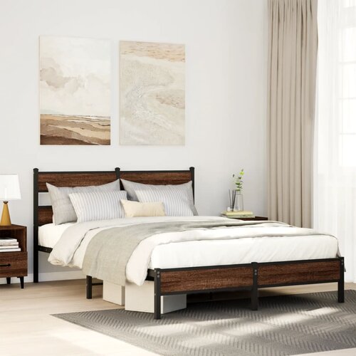 Furnova Posteljni okvir brez vzmetnice rjavi hrast 150x200 cm inž. les, (21936284) Slike