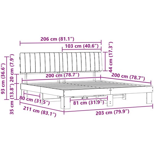  Krevetni okvir s tapiciranim uzglavljem Tamno siva 200 x 200 cm Slike