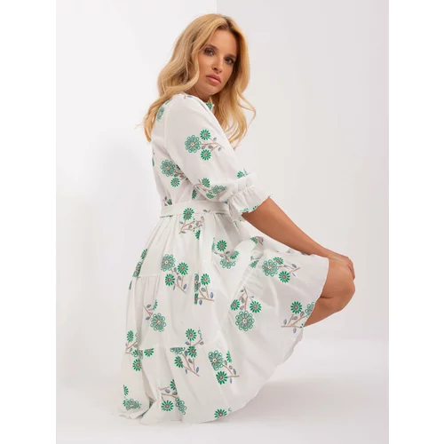 Fashion Hunters White and green cotton dress with frill