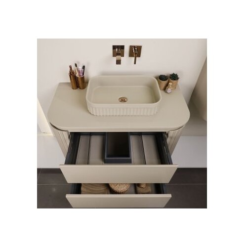 Hanah home Set kupaonskih ormarića s umivaonikom i ogledalom, 2 dijela, bež Slike