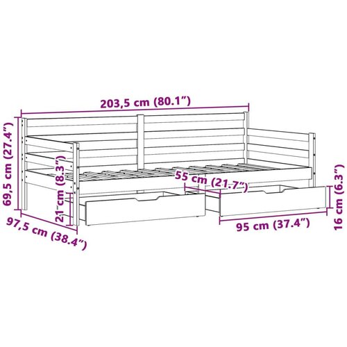 VidaXL Dnevni krevet s ladicama bez madraca 90x200 cm masivno drvo Slike