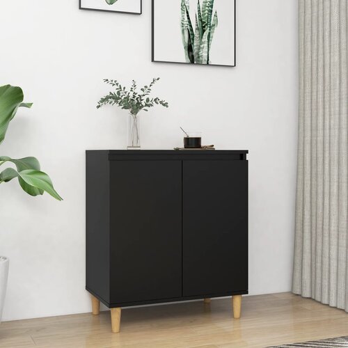 vidaXL komoda z lesenimi nogami črna 60x35x70 cm iverna plošča Cene