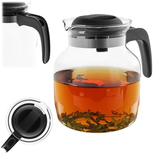 KADAX steklen vrč za čaj in kavo 1,5 l, toplotno odporen za pijače s pokrovom, črne barve, (5000351546) Cene