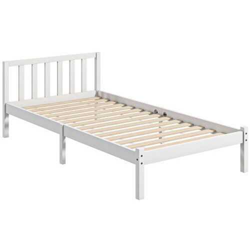Nesta Leseni posteljni okvir 208&times;96 cm, bel, z letvenim dnom in vzglavjem, eleganten enojni posteljni okvir za spalnico, (5000493304) Cene