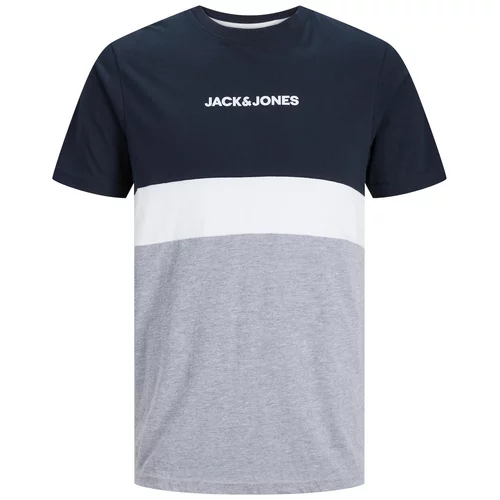 Jack & Jones Plus Majica 'Reid' mornarska / pegasto siva / bela