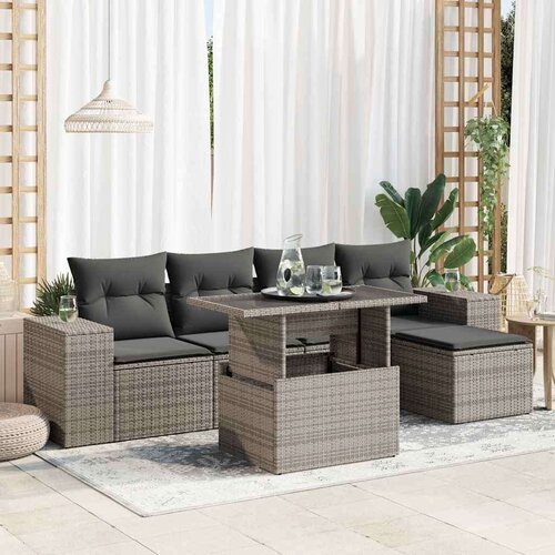 vidaXL 6-dijelni set vrtnih sofa od poliratana s jastucima sivi Cijene