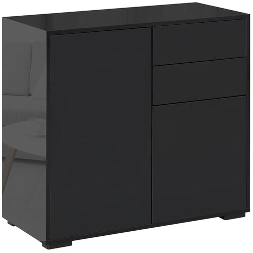  Ormarić za pohranu s 2 ladice 2 vrata s uređajem protiv prevrtanja za dnevni boravak spavaću sobu 79 x 36 x 74 cm crni Slike