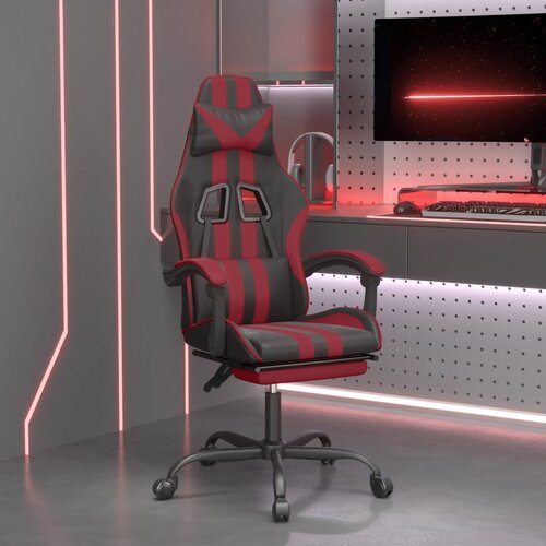 vidaXL Vrtljiv gaming stol z oporo za noge črno + vin. rdeče um. usnje Cene