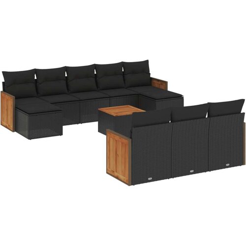  11-dijelni set vrtnih sofa od poliratana s jastucima crni Slike