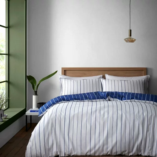 Content by Terence Conran Bijela/plava pamučna posteljina za bračni krevet 200x200 cm Hastings Stripe –