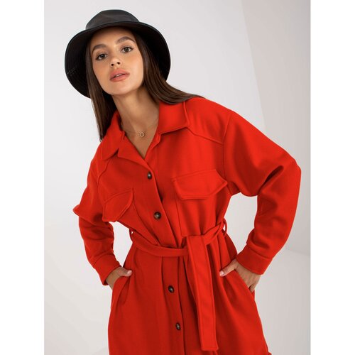 Fashion Hunters Long red top shirt with a belt Cene