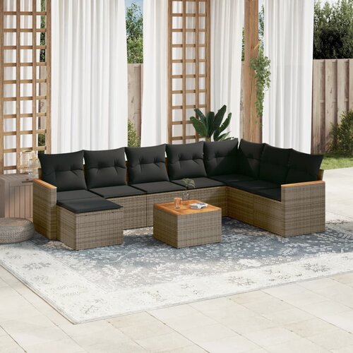 VidaXL 9-dijelni set vrtnih sofa od poliratana s jastucima sivi Slike