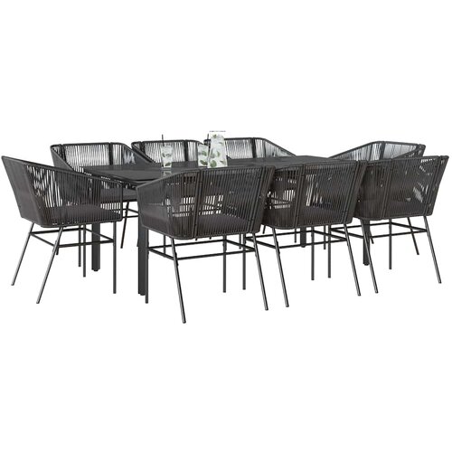 vidaXL Vrtna garnitura - 9-dijelni vrtni blagovaonski set s jastucima crnog poliratana - Crna 200 x 100 x 74 cm 8 Cijene