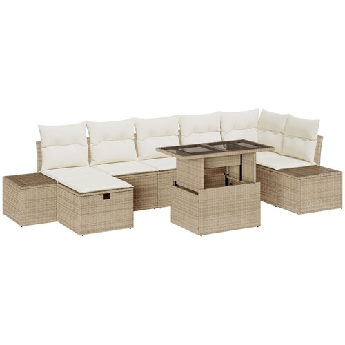vidaXL 8-delni set vrtne sedežne garniture z blazinami, bež, poli ratan, (22093822) Cene